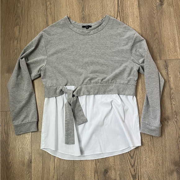 DREW Tops - Drew Womens Layered Sweatshirt Boho Chic Preppy Demure Mindful Gray Sz M